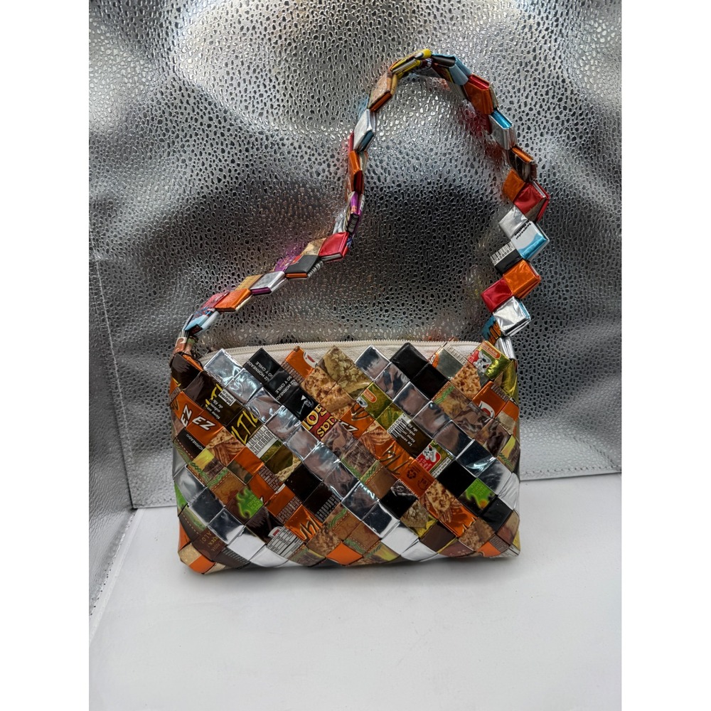 Unique Recycled Candy Wrapper Shoulder Bag Woven Handbag